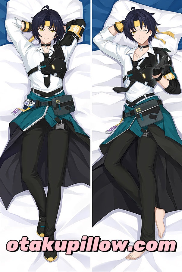Asaba Harumasa ZZZ dakimakura pillowcase, male character wink pose, tactical uniform, double‑sided print anime body pillow cover